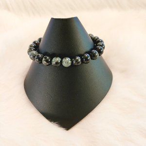 NAtural Green Marbled Stone Beaded‎ Stretch Bracelet 9554